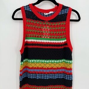 Mango Ribbed Red and Green Sleeveless Midi Dress